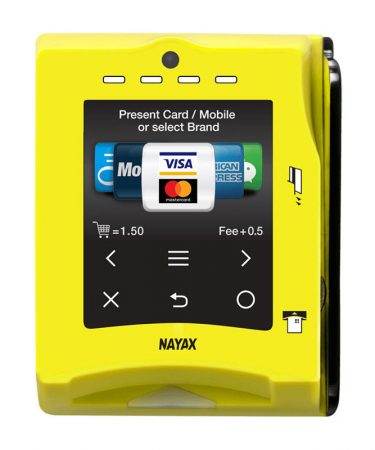Nayax cashless vending machine payment system installed in a breakroom near the Grand Rapids airport industrial area